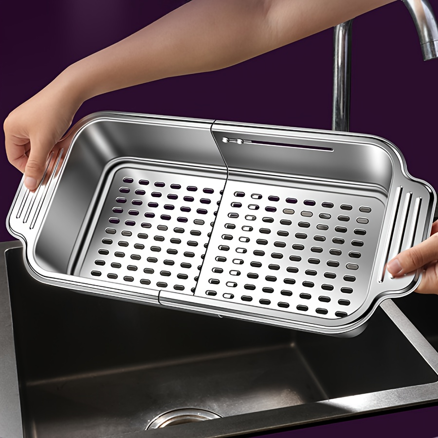 Heavy-duty stainless steel retractable sink strainer basket - adjustable size