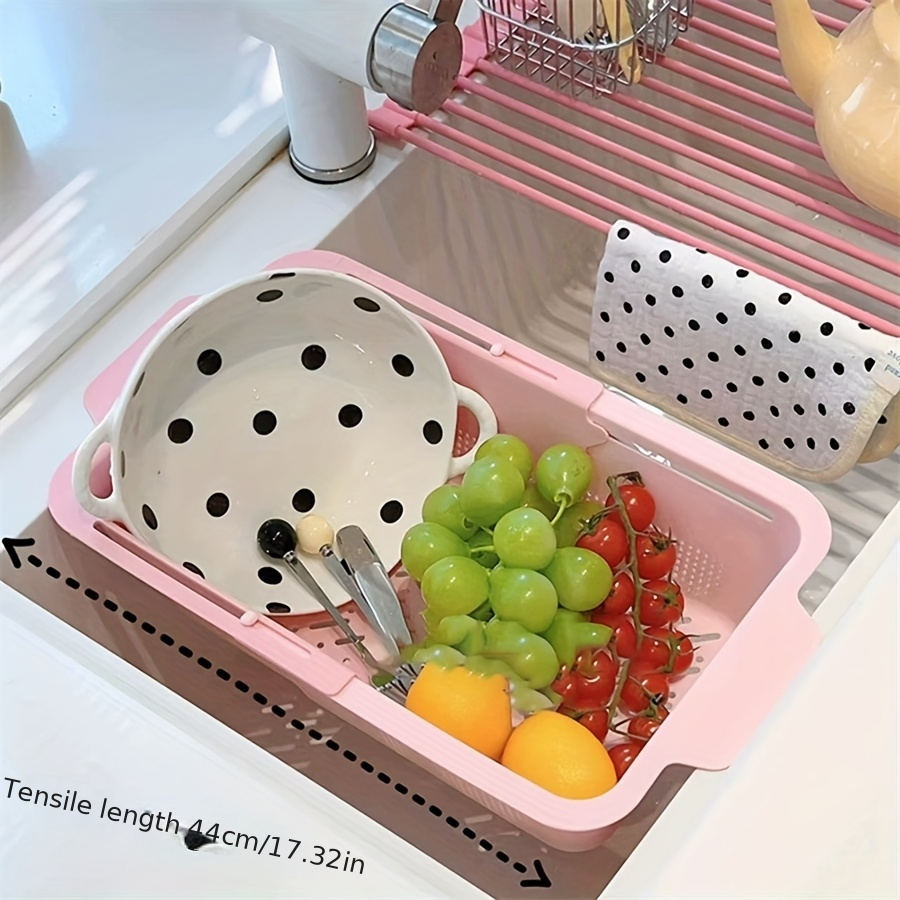 2 Adjustable Plastic Sink Drain Baskets - Retractable Kitchen Drain Rack with Handle