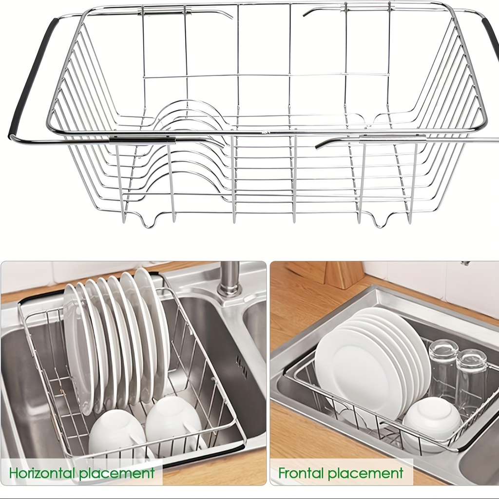 Stainless Steel Drain Basket - 3-in-1 Extendable Dish Drying Rack