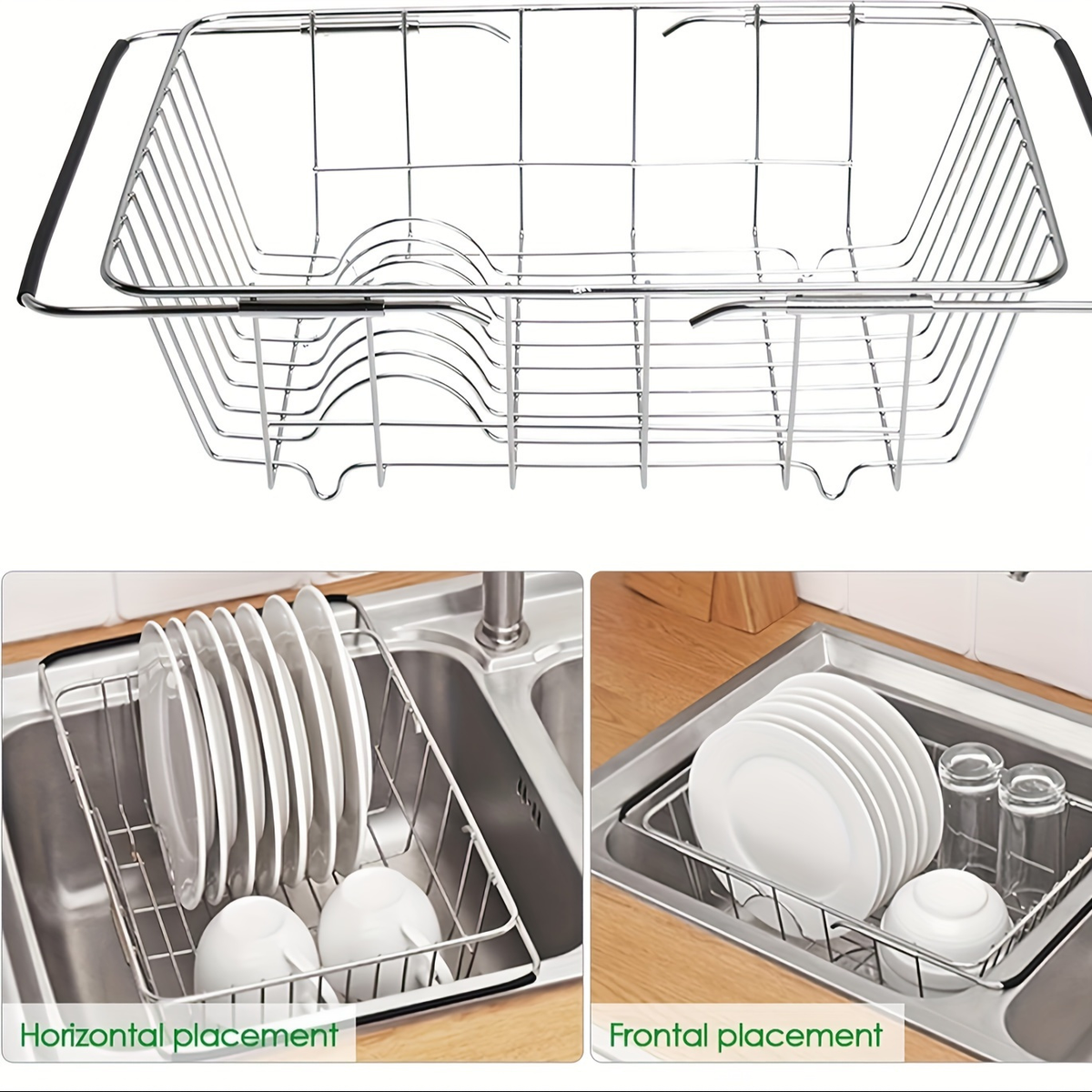 Stainless Steel Drain Basket - 3-in-1 Extendable Dish Drying Rack