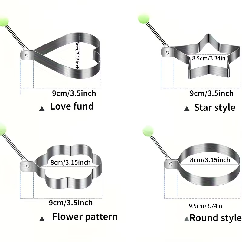 4-piece stainless steel egg mold set - heart-shaped, star shaped, floral, circular