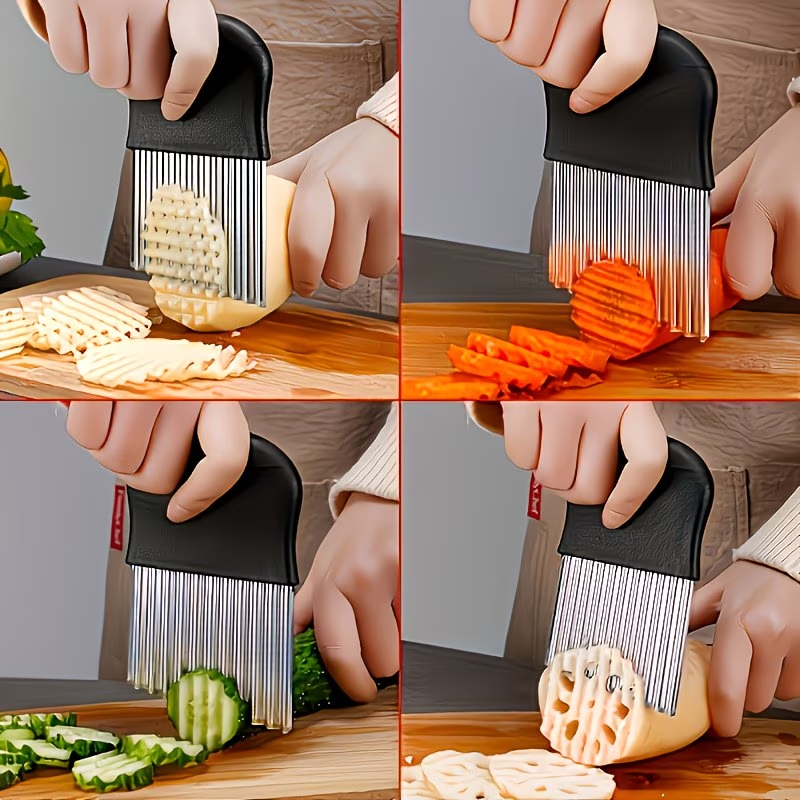 A stainless steel wavy potato slicer