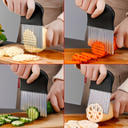 A stainless steel wavy potato slicer