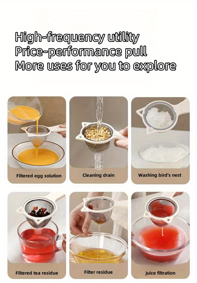 Multi-functional stainless steel fine mesh strainer - perfect for filtering coffee and tea.