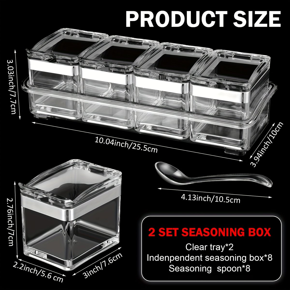 8-piece transparent acrylic spice storage box set, with lid and spoon