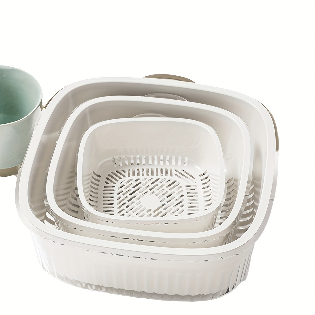 1pc Multifunctional Double Layer Drain Basket Vegetable Basket, Kitchen Use Washing Basin Rice Storage Water Basket, Plastic Draining Basket, Suitable for Kitchen, Living Room, Drainage Basket