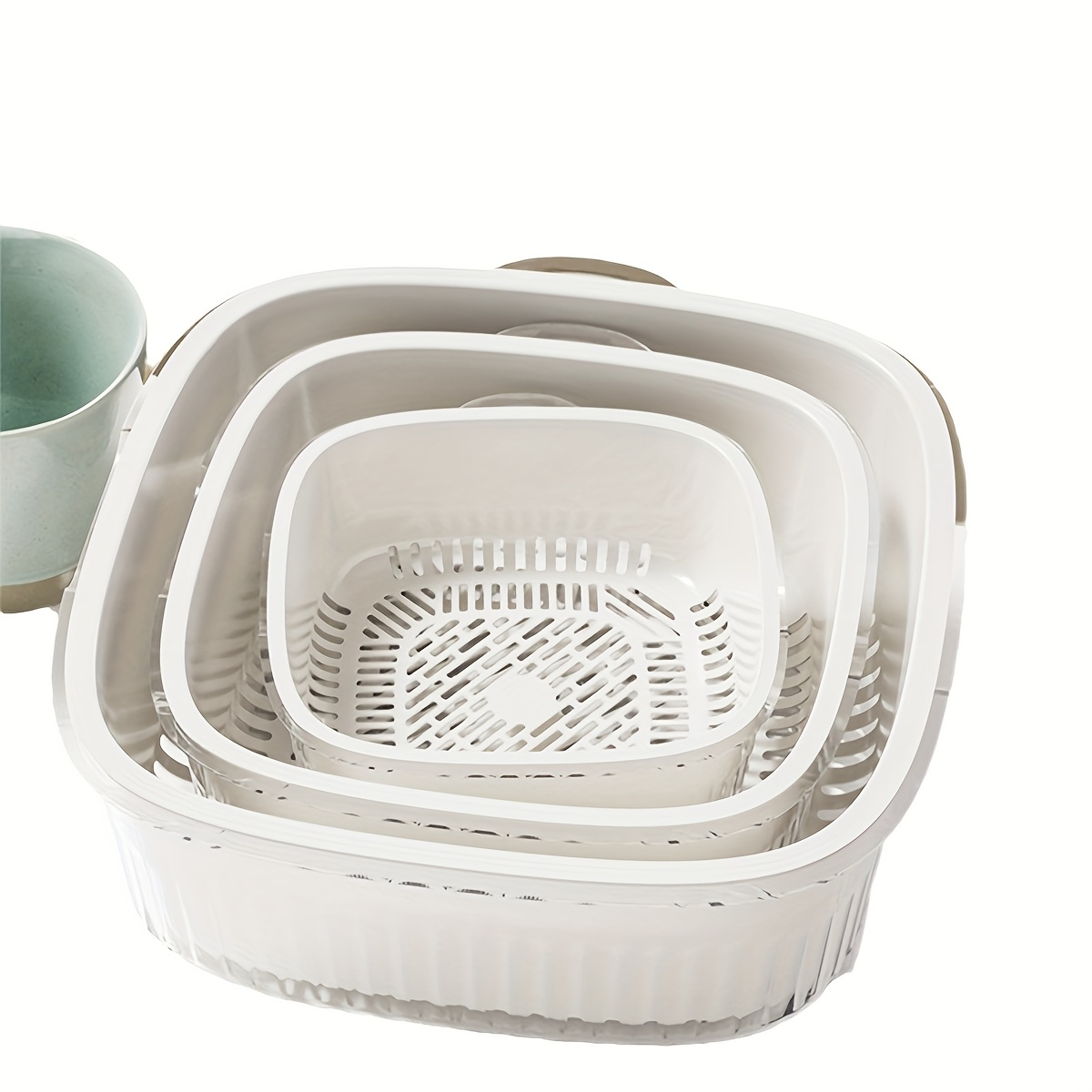 1pc Multifunctional Double Layer Drain Basket Vegetable Basket, Kitchen Use Washing Basin Rice Storage Water Basket, Plastic Draining Basket, Suitable for Kitchen, Living Room, Drainage Basket