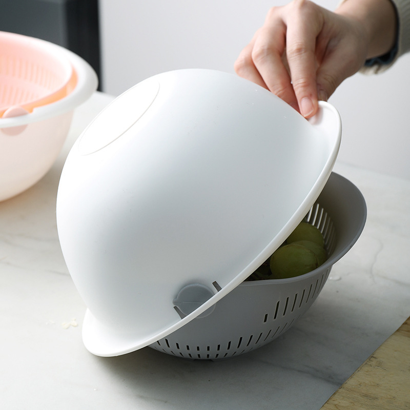 Single Piece Colander, Two-Tiered Draining Basket, Plastic Rotating Strainer, Reusable Washing Basket, Home Colander for The Kitchen, Fruit And Vegetable Washing Basket, Kitchen Items, Kitchen Tools, Kitchen Accessories, Without Battery