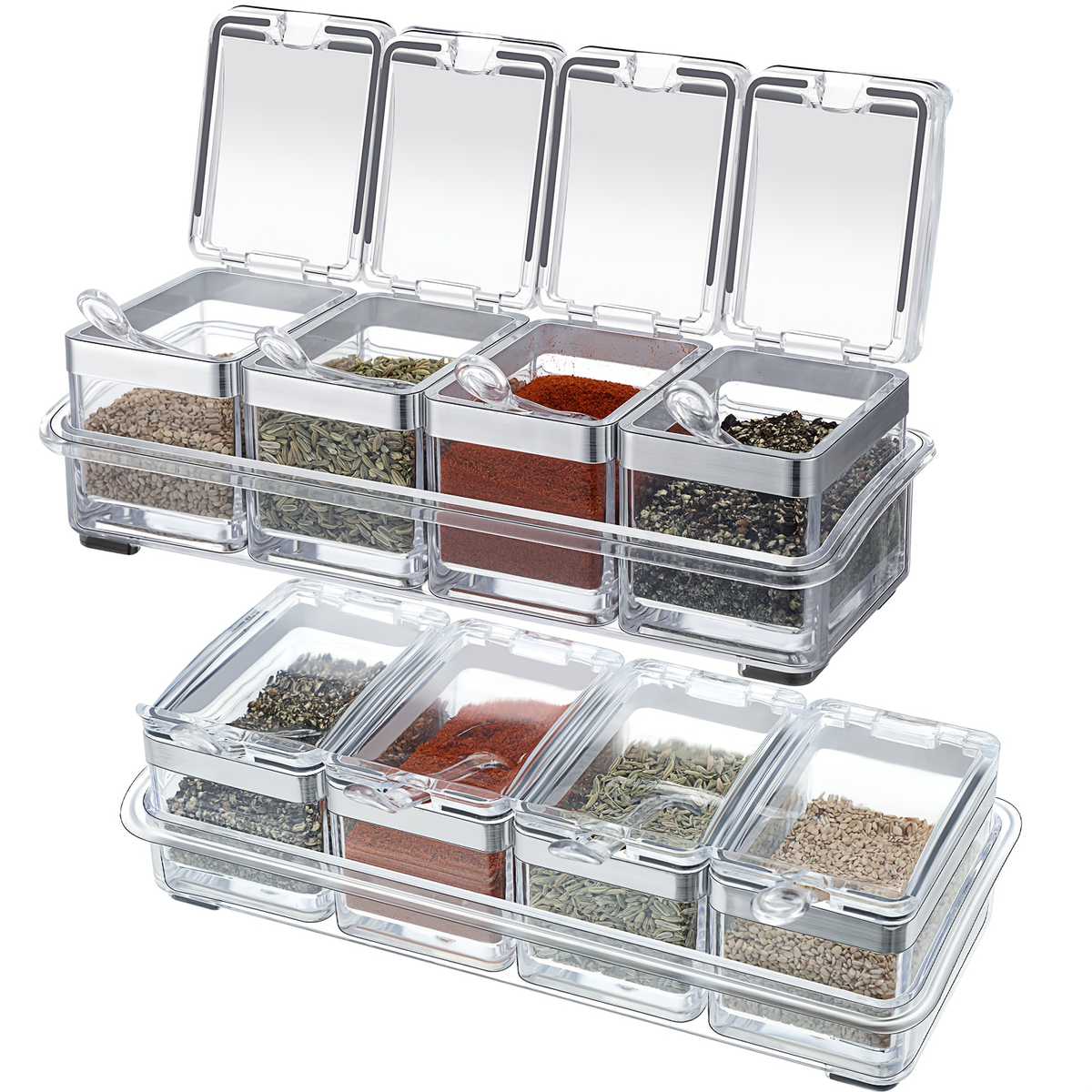 8-piece transparent acrylic spice storage box set, with lid and spoon