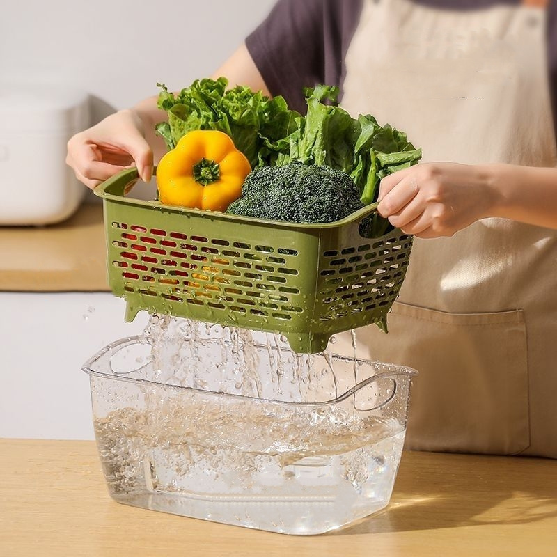 2-piece double-layer vegetable washing basin and drain basket kitchenware set