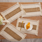 4/6-piece Bohemian-style linen placemat set, chic hand-woven linen blend placemats
