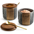 Ceramic salt and pepper bowl set with marble-look grey wood lid
