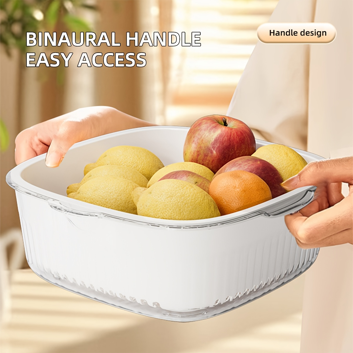 1pc Multifunctional Double Layer Drain Basket Vegetable Basket, Kitchen Use Washing Basin Rice Storage Water Basket, Plastic Draining Basket, Suitable for Kitchen, Living Room, Drainage Basket