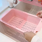 2 Adjustable Plastic Sink Drain Baskets - Retractable Kitchen Drain Rack with Handle