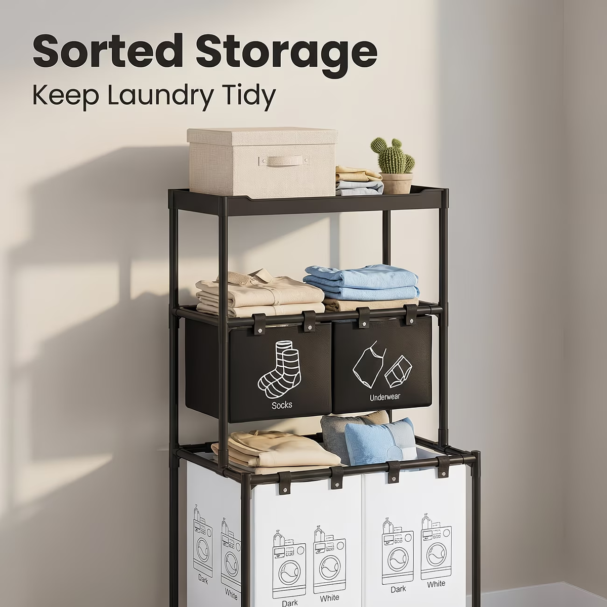 Wheeled storage rack, metal frame, dimensions 22.44 x 17.32 x 50.39 inches.