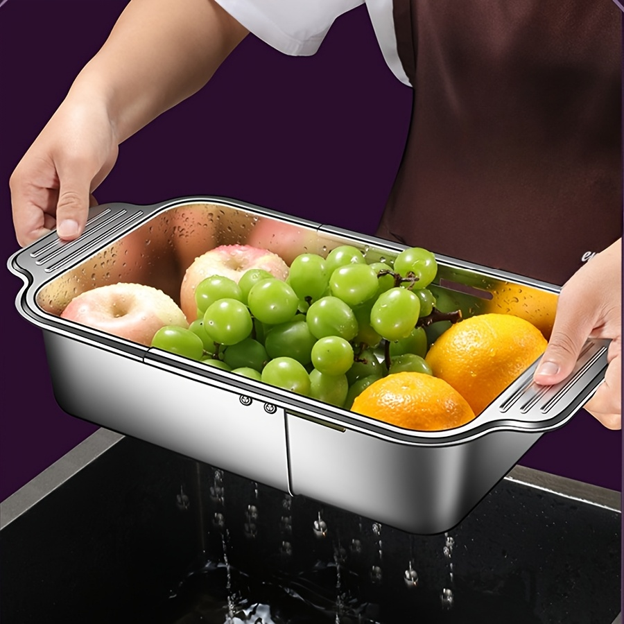 Heavy-duty stainless steel retractable sink strainer basket - adjustable size