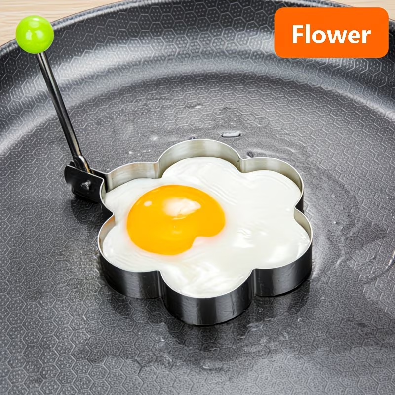 4-piece stainless steel egg mold set - heart-shaped, star shaped, floral, circular