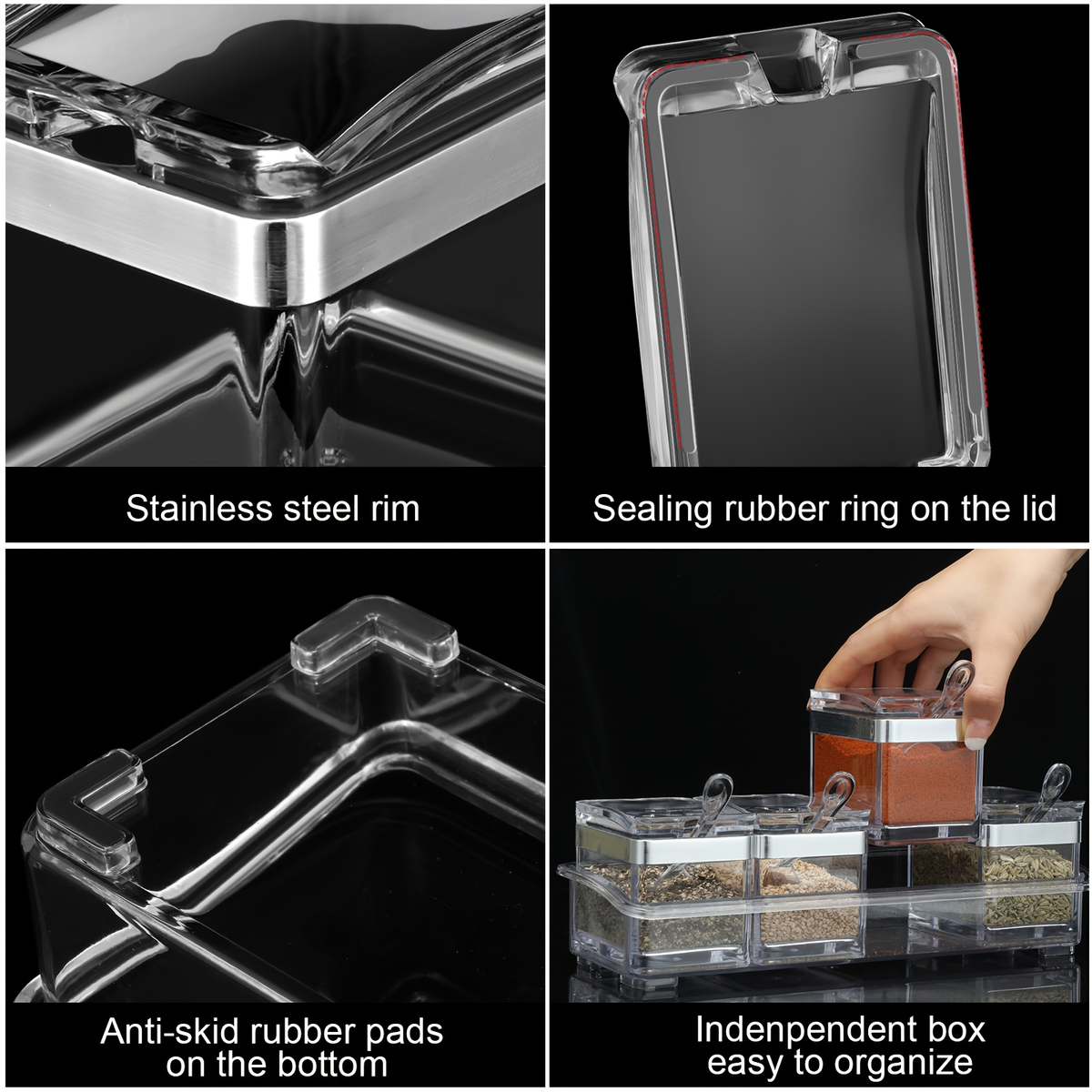 8-piece transparent acrylic spice storage box set, with lid and spoon