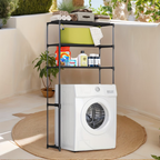 Freestanding double-layer bathroom shelf, no drilling required, saving space.