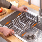 Adjustable stainless steel sink rack with drain basket