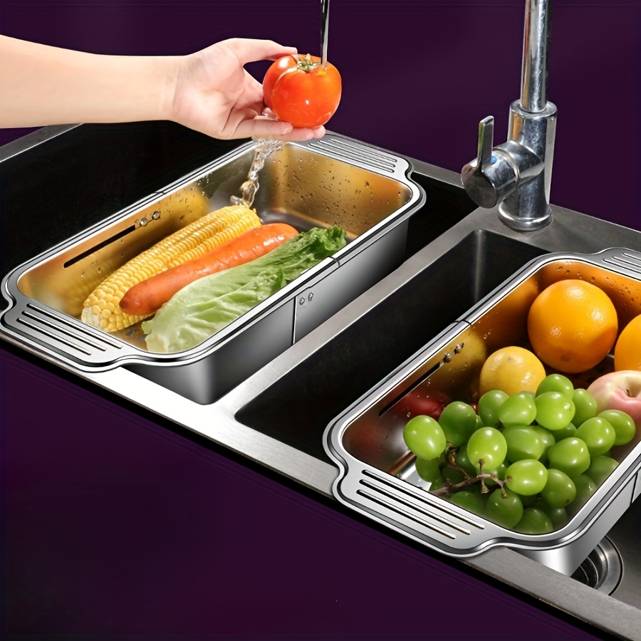 Heavy-duty stainless steel retractable sink strainer basket - adjustable size