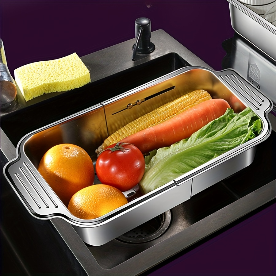 Heavy-duty stainless steel retractable sink strainer basket - adjustable size