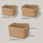 3-pack woven paper rope storage boxes - multi-purpose storage baskets