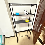 Freestanding double-layer bathroom shelf, no drilling required, saving space.