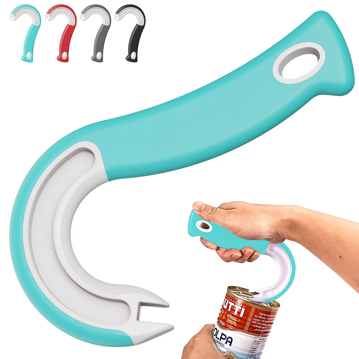 Easy to grip hook can opener - durable plastic
