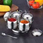 Stainless steel spice jar set with swivel rack, 12 oz/350 ml, 4-piece set