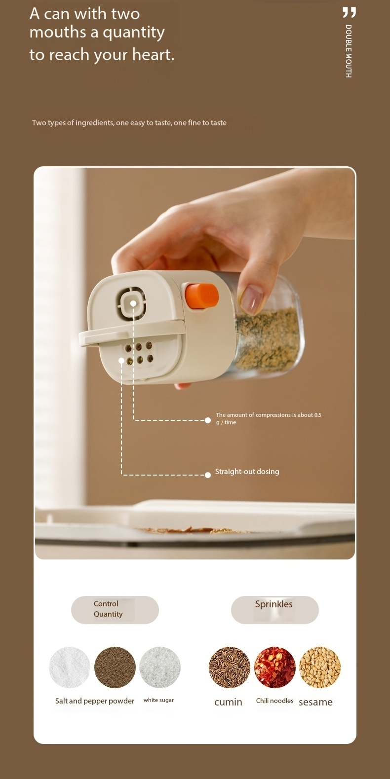 Household metering salt bottle, double-mouth metering control salt spray seasoning can