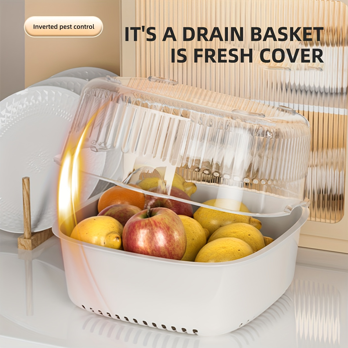 1pc Multifunctional Double Layer Drain Basket Vegetable Basket, Kitchen Use Washing Basin Rice Storage Water Basket, Plastic Draining Basket, Suitable for Kitchen, Living Room, Drainage Basket