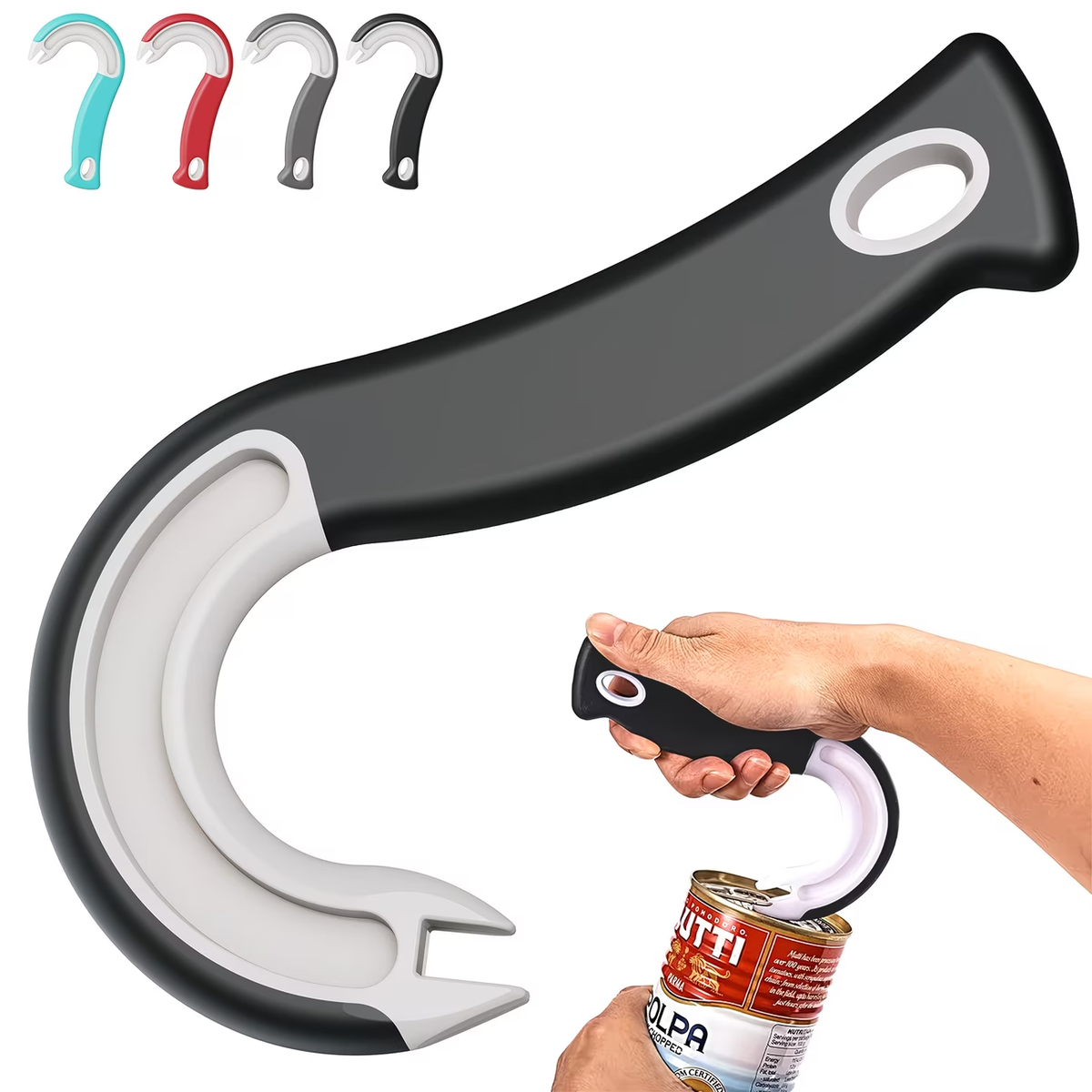 Easy to grip hook can opener - durable plastic
