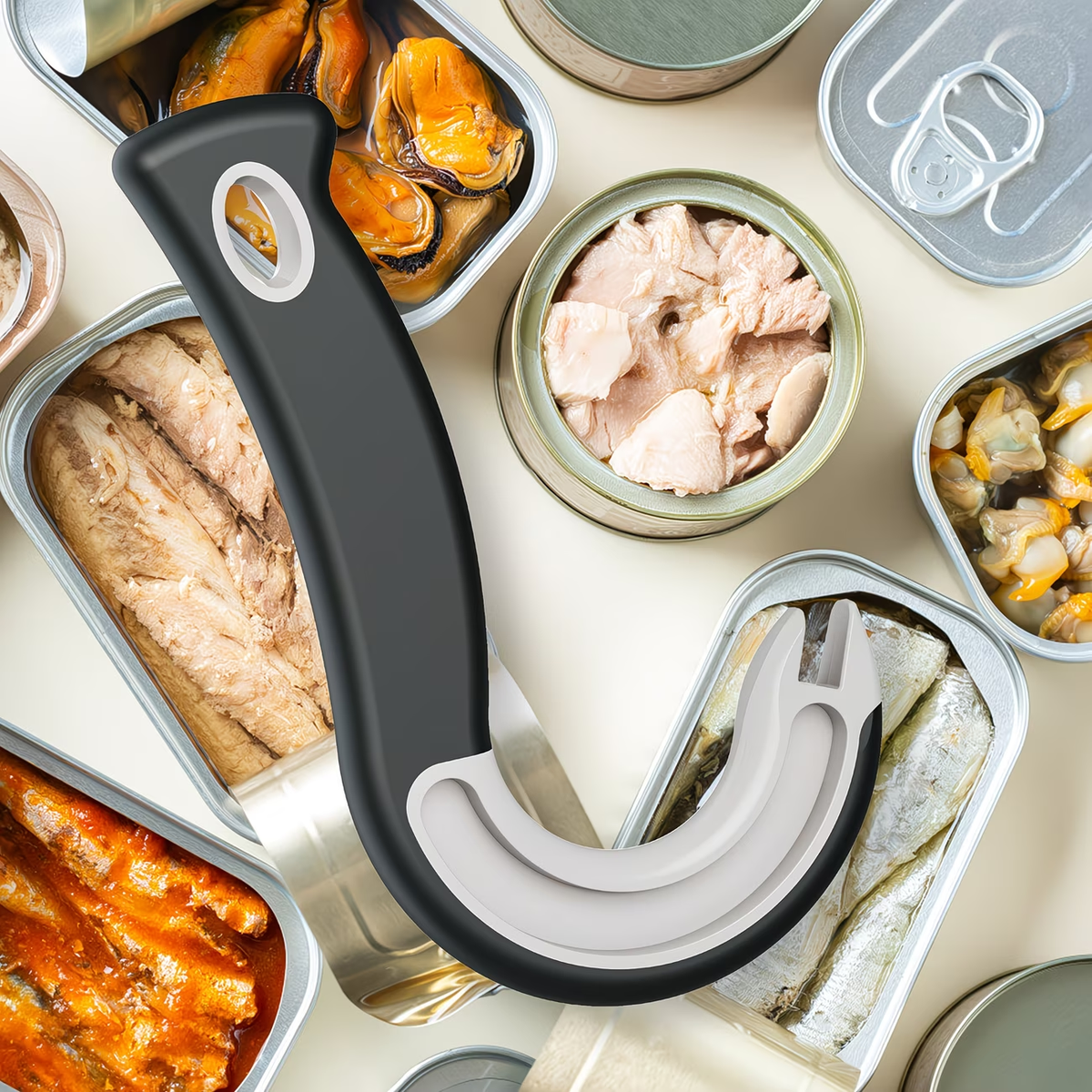 Easy to grip hook can opener - durable plastic
