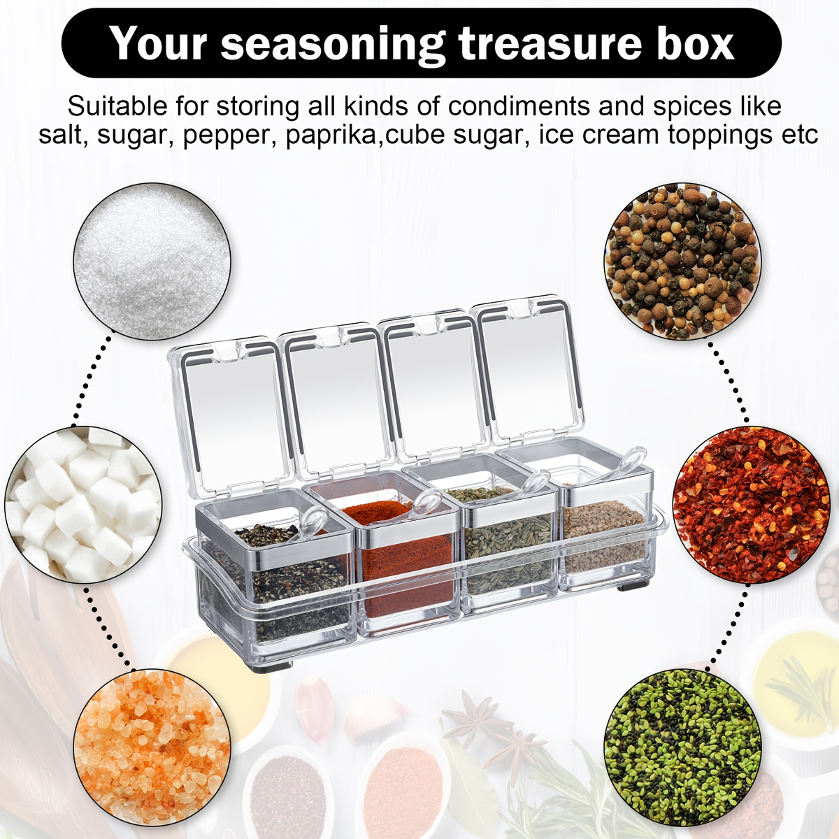 8-piece transparent acrylic spice storage box set, with lid and spoon