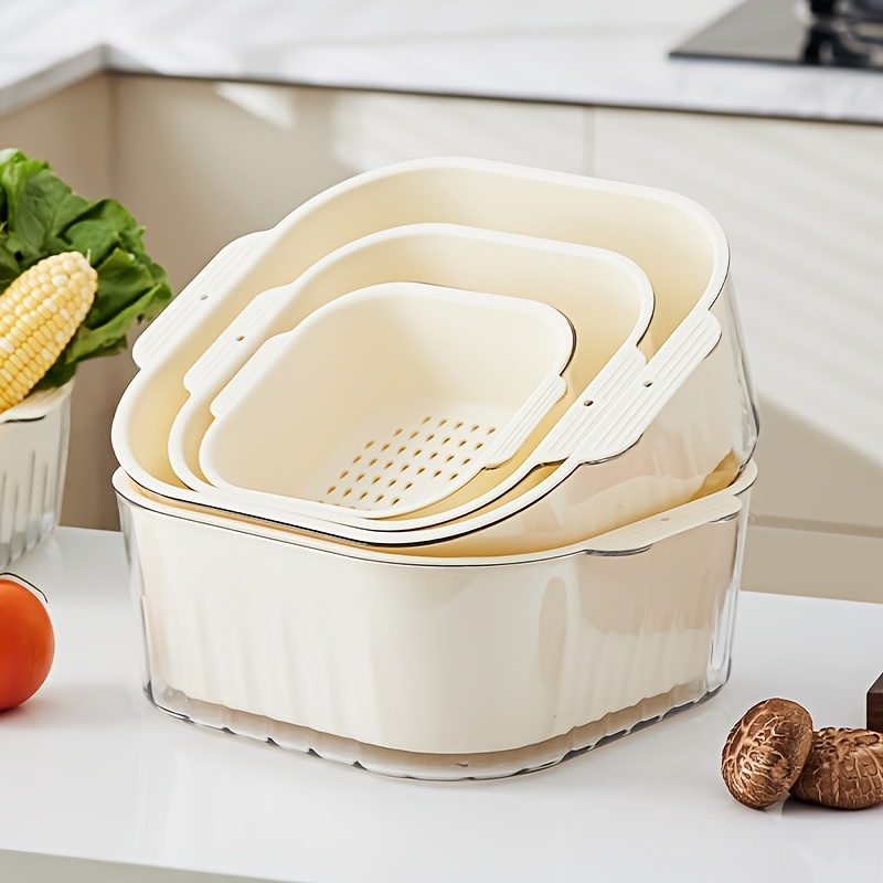 3-piece fruit and vegetable drain basket set, suitable for washing fruits and vegetables