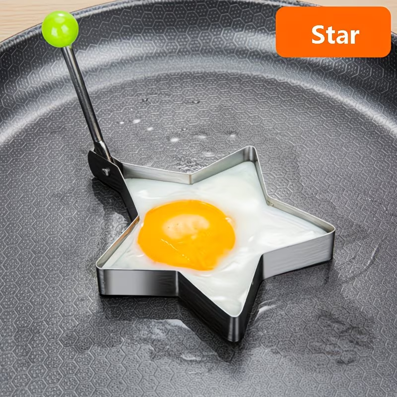 4-piece stainless steel egg mold set - heart-shaped, star shaped, floral, circular