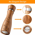Salt and pepper grinder set, refillable salt grinder, comes with wooden tray and spoon.