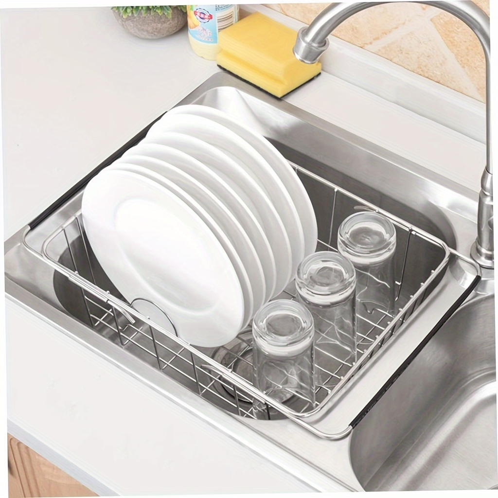 Stainless Steel Drain Basket - 3-in-1 Extendable Dish Drying Rack