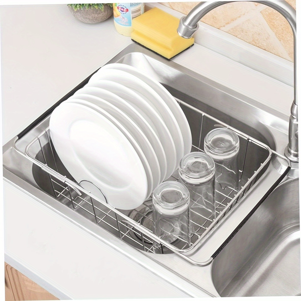 Stainless Steel Drain Basket - 3-in-1 Extendable Dish Drying Rack
