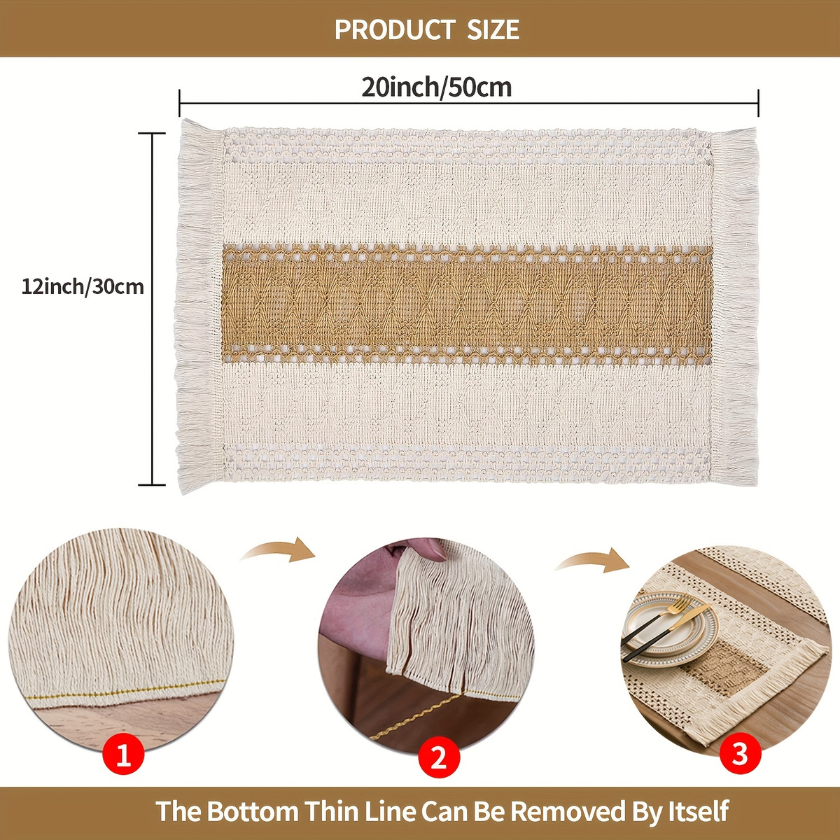 4/6-piece Bohemian-style linen placemat set, chic hand-woven linen blend placemats