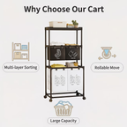 Wheeled storage rack, metal frame, dimensions 22.44 x 17.32 x 50.39 inches.