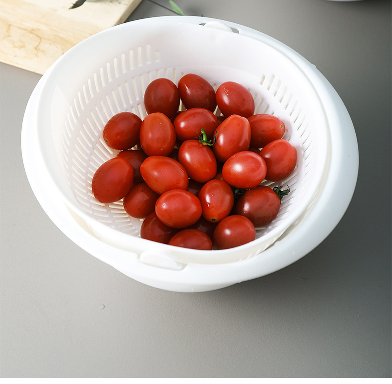 Single Piece Colander, Two-Tiered Draining Basket, Plastic Rotating Strainer, Reusable Washing Basket, Home Colander for The Kitchen, Fruit And Vegetable Washing Basket, Kitchen Items, Kitchen Tools, Kitchen Accessories, Without Battery