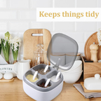 4-in-1 spice rack with lid and spoon - made of sturdy and durable plastic.